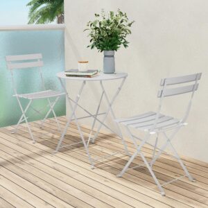 grand patio 3-piece bistro set folding outdoor furniture sets with premium frame portable design for bistro & balcony, white