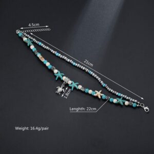 Softones Blue Starfish Turtle Anklet Multilayer Charm Beads Sea Handmade Boho Anklet Foot Jewelry for Women