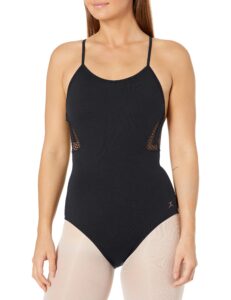 danskin women's strappy back detailed dance leotard, black-00115, petite