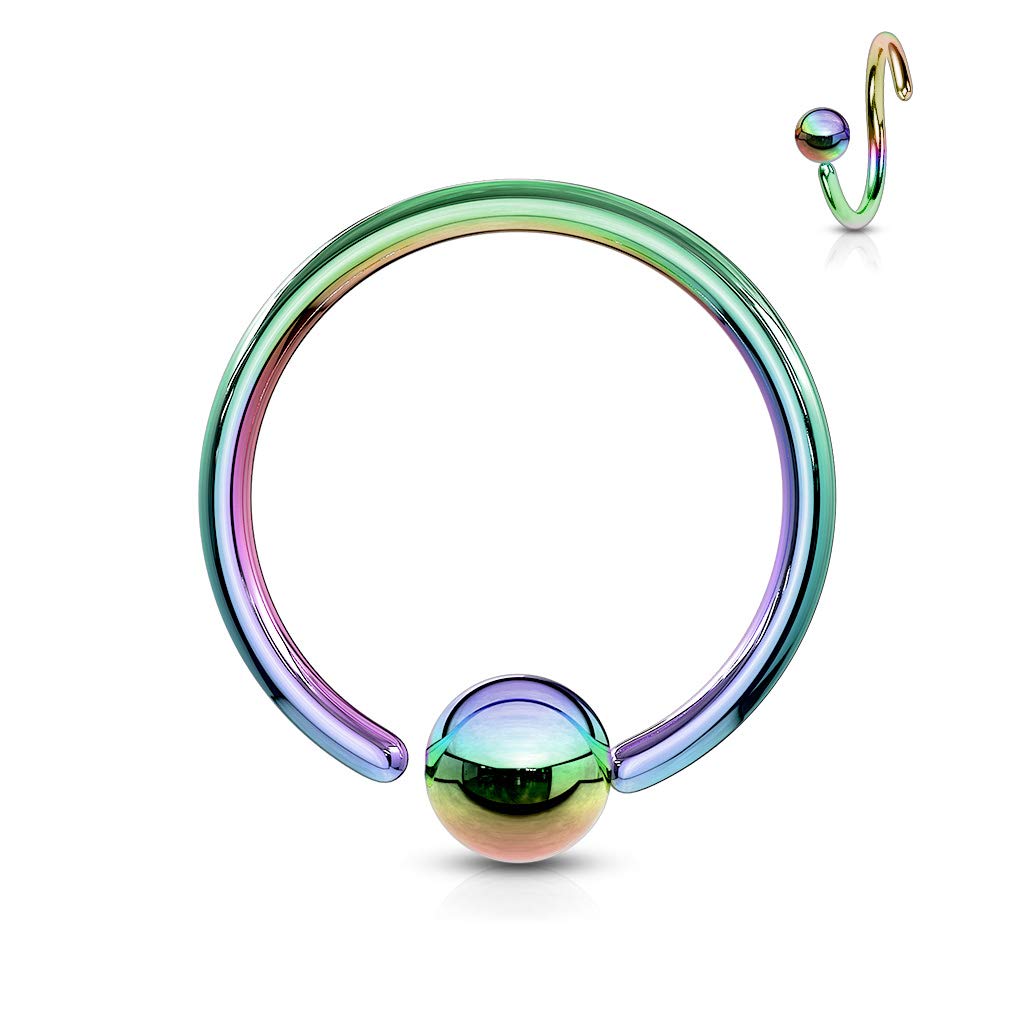 Amelia Fashion 18 Gauge Never Lose a Ball Again! One Side Fixed Ball Ring Annealed 316L Surgical Steel (Choose Color) (Rainbow)