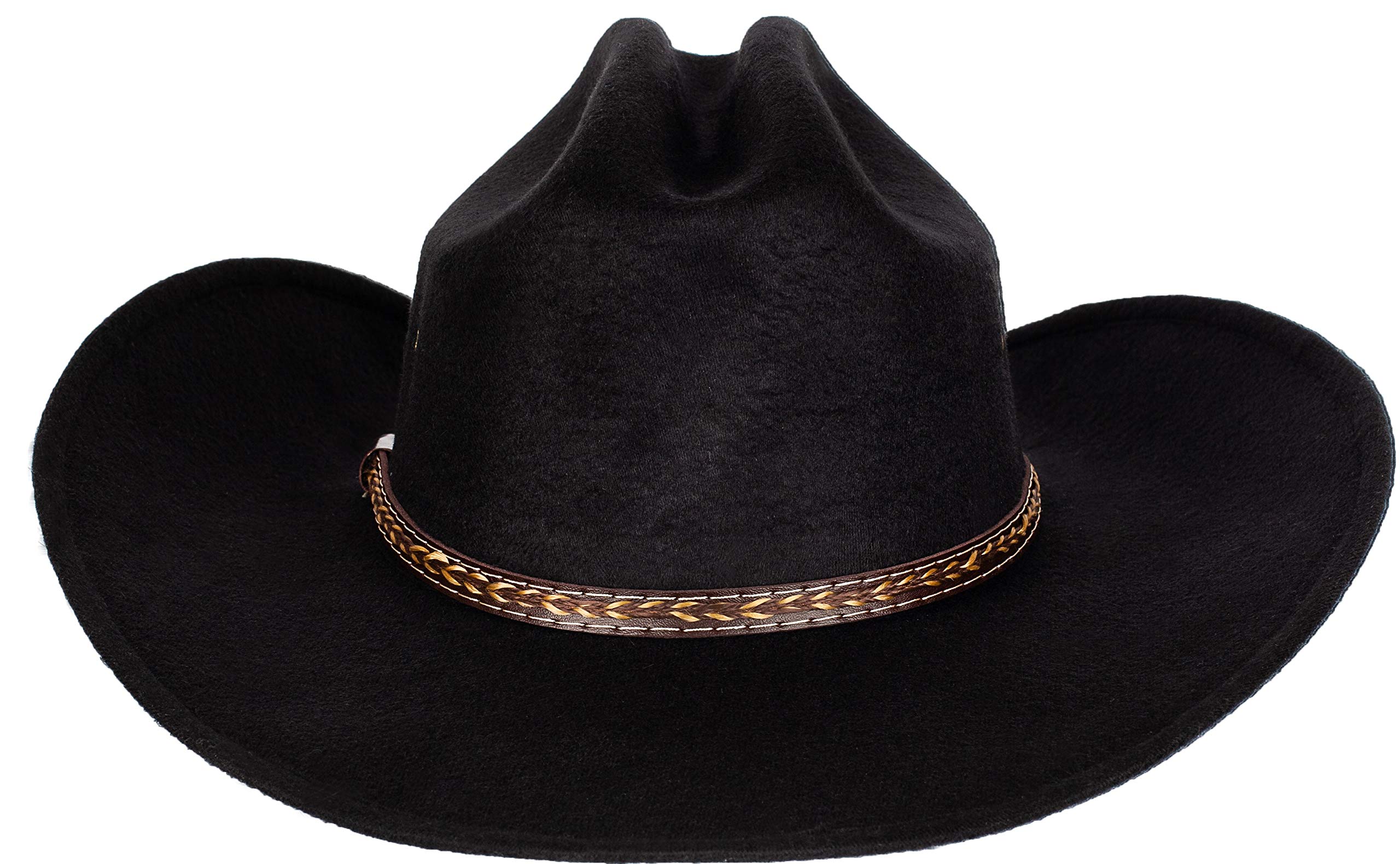 Queue Essentials Western Style Pinch Front Straw Canvas Cowboy Cowgirl Straw Hat (Felt Black, SM)