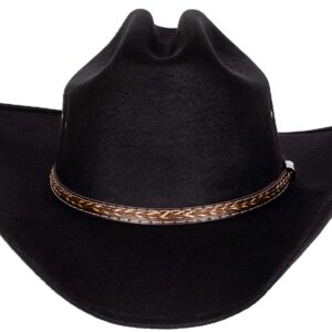 Queue Essentials Western Style Pinch Front Straw Canvas Cowboy Cowgirl Straw Hat (Felt Black, SM)