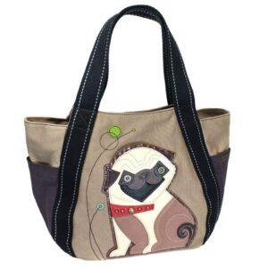 chala pug carryall zip tote handbag, pug lovers pug mom