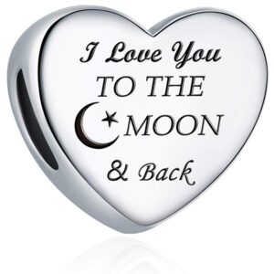 Charm Fit Pandora Charms Bracelet "I Love You to the Moon and Back" Love Heart Charms Christmas Birthday Gift (Love You to The Moon and Back)