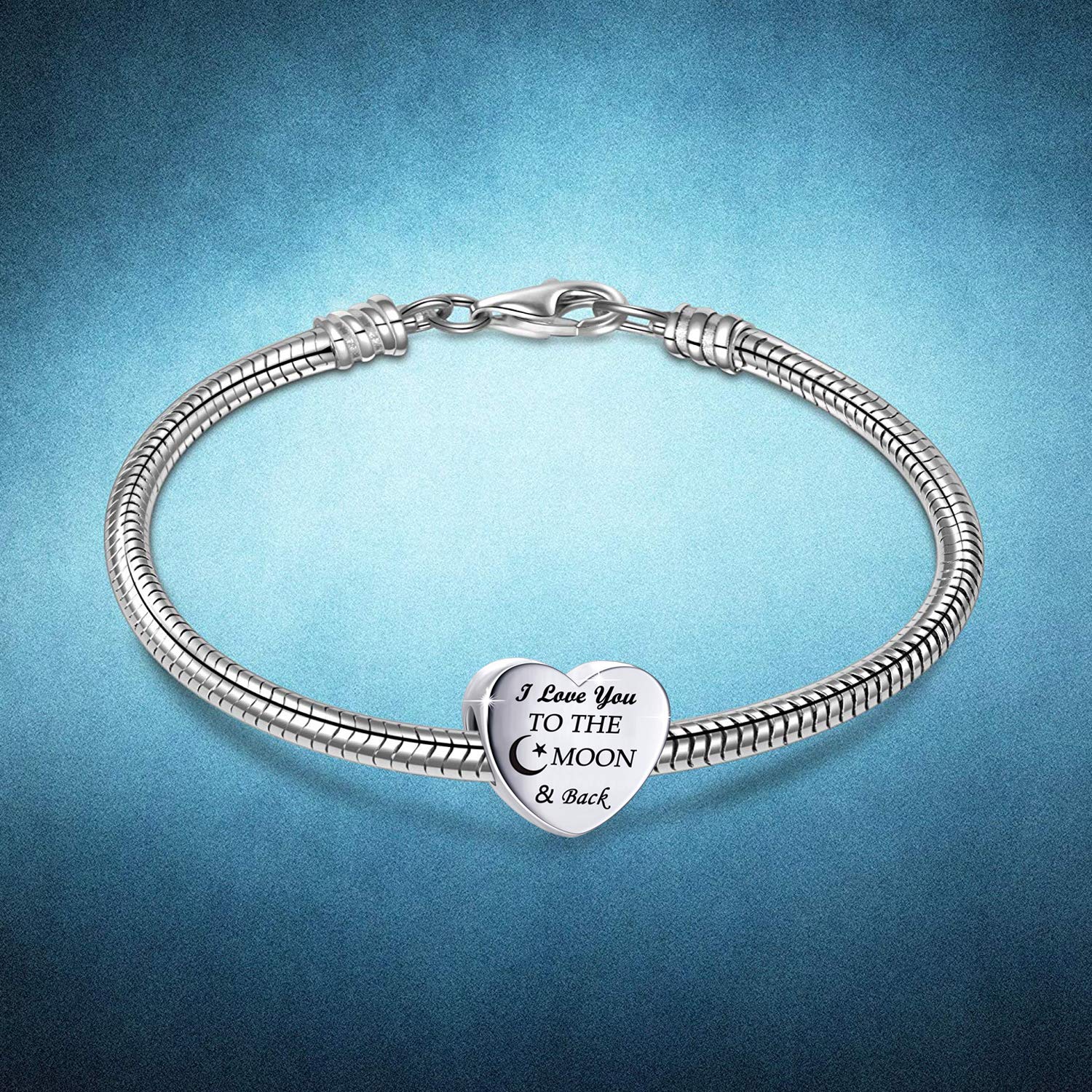 Charm Fit Pandora Charms Bracelet "I Love You to the Moon and Back" Love Heart Charms Christmas Birthday Gift (Love You to The Moon and Back)