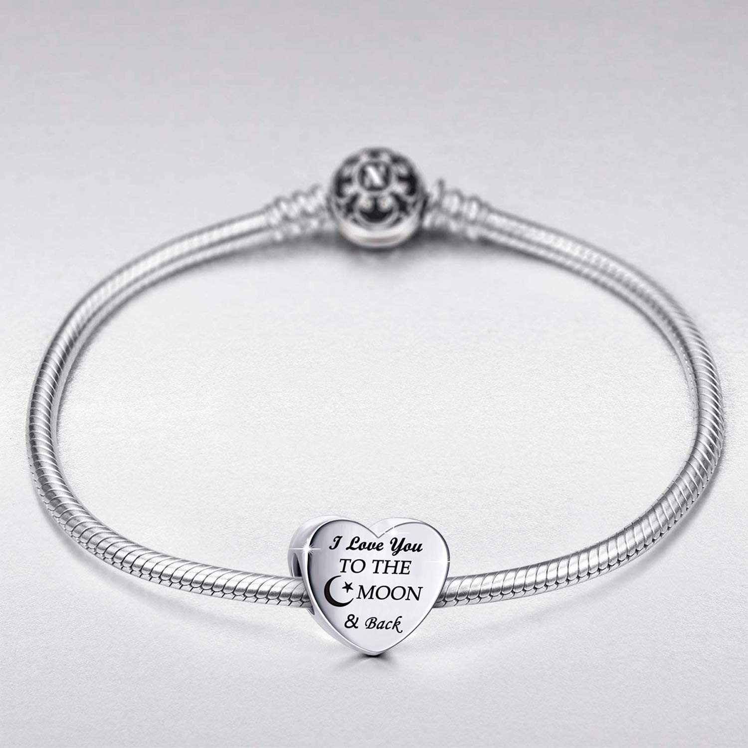 Charm Fit Pandora Charms Bracelet "I Love You to the Moon and Back" Love Heart Charms Christmas Birthday Gift (Love You to The Moon and Back)