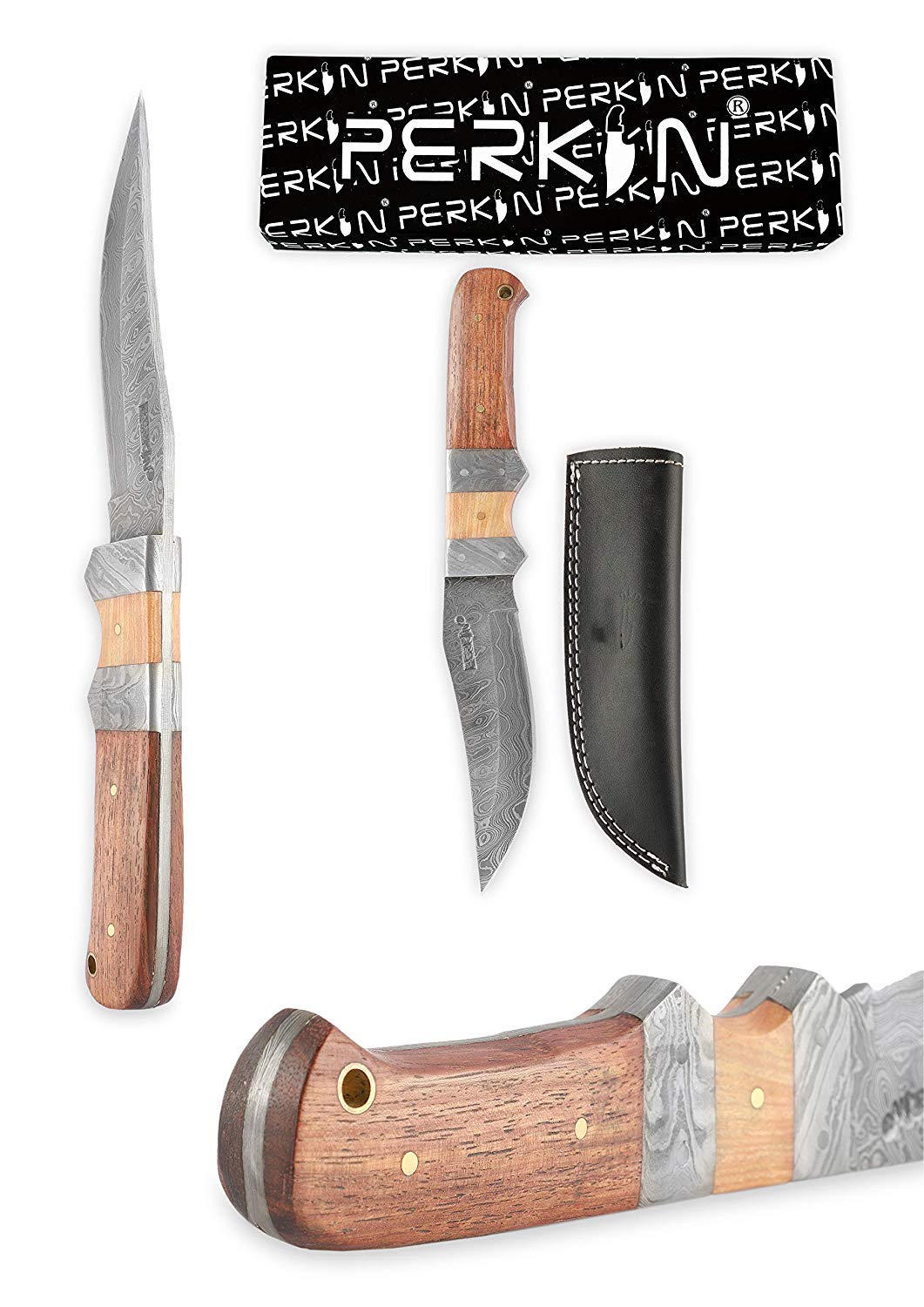 Perkin HK899 Damascus Steel Hunting Knife With Sheath