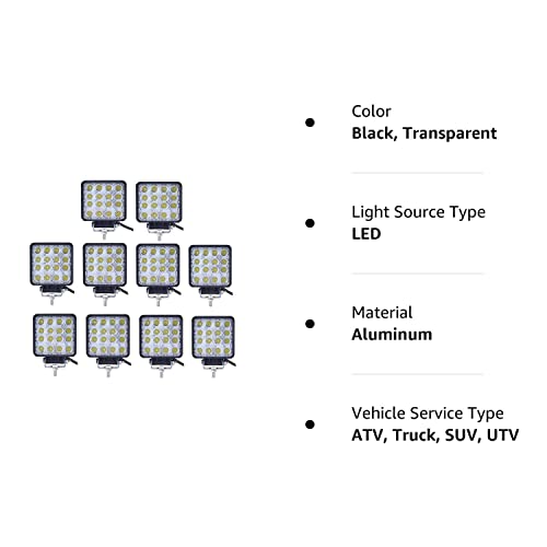 Led Light Bar, Turboo 10PCS 4inch 48W Led Work Light Square Spot Lights Off-road Lights Led lights for Trucks,Off-road Vehicle, ATV, SUV, UTV, 4WD, Jeep, Boat and More