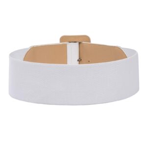 Hanna Nikole Women's Elastic Vintage Belt Stretchy Retro Wide Waist Cinch Belt White Size L