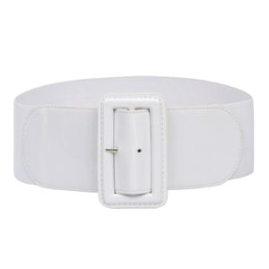 Hanna Nikole Women's Elastic Vintage Belt Stretchy Retro Wide Waist Cinch Belt White Size L