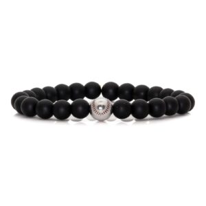 nsitbbuery fashion baseball bracelet 8mm matte agate lava rock beads bracelet(onyx white)