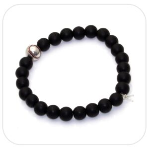 Nsitbbuery Fashion Baseball Bracelet 8MM Matte Agate Lava Rock Beads Bracelet(Onyx White)