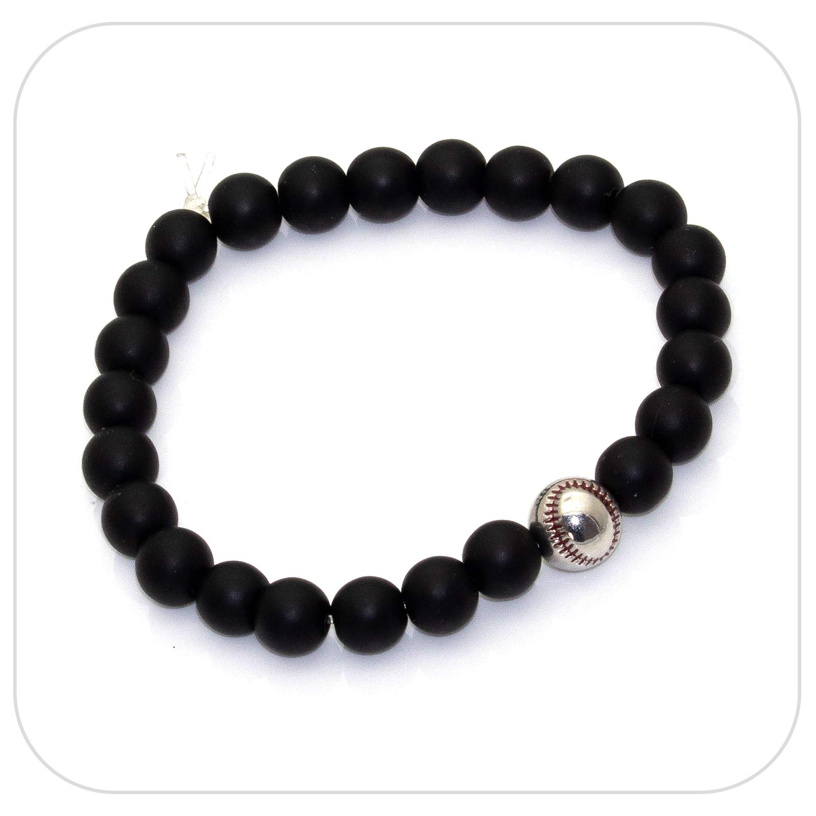 Nsitbbuery Fashion Baseball Bracelet 8MM Matte Agate Lava Rock Beads Bracelet(Onyx White)