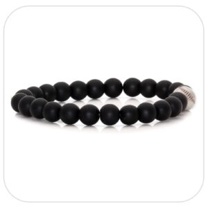 Nsitbbuery Fashion Baseball Bracelet 8MM Matte Agate Lava Rock Beads Bracelet(Onyx White)