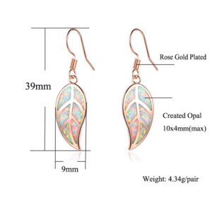 CINily Rose Gold Opal Dangle Earring-Leaf Drop Earrings White Opal Gemstone Dangle Earrings for Women