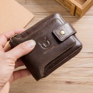 BULLCAPTAIN Men’s Genuine Leather Wallet,RFID Blocking Zip Around Bifold Multi Purse Cowhide Leather Vintage Secure Card Holder with ID Window (Brown)