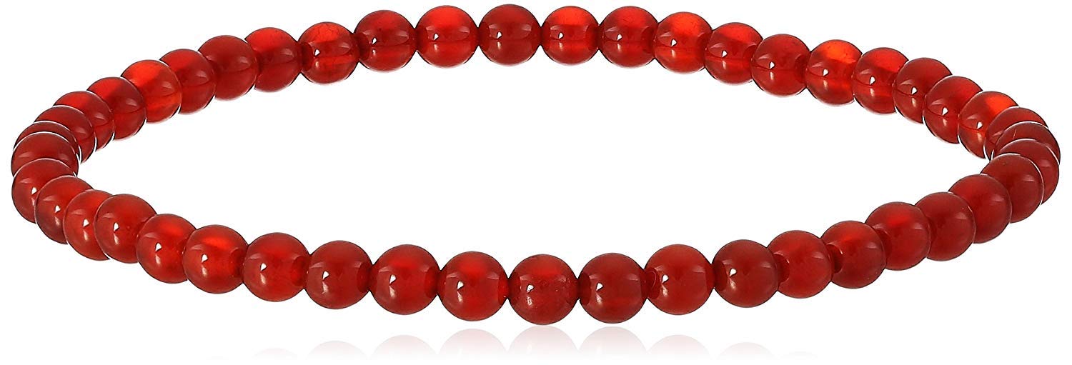 LTC Designs 4mm Smooth Round Red Agate (Carnelian) Stretch Bracelet, 7.5" for Men Women and Teens