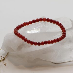 LTC Designs 4mm Smooth Round Red Agate (Carnelian) Stretch Bracelet, 7.5" for Men Women and Teens