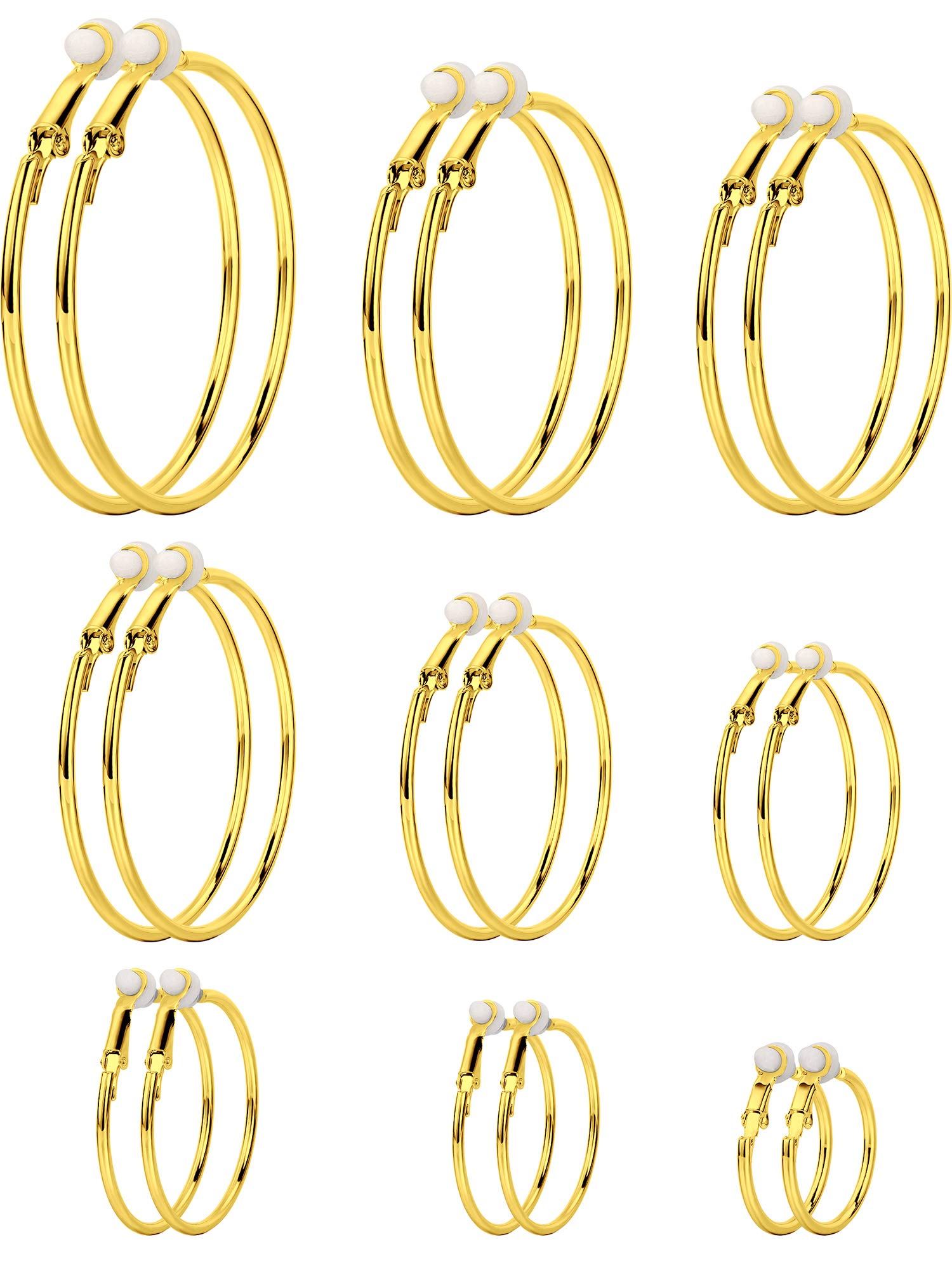 Sumind 6 Pairs Clip on Hoop Earrings Hoop Gold Earrings Non Piercing Earrings Set for Women, 6 Sizes