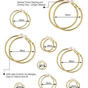 Sumind 6 Pairs Clip on Hoop Earrings Hoop Gold Earrings Non Piercing Earrings Set for Women, 6 Sizes