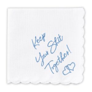 w&f gift something blue wedding gift embroidered handkerchief | keep your shit together! | wedding day bride gift