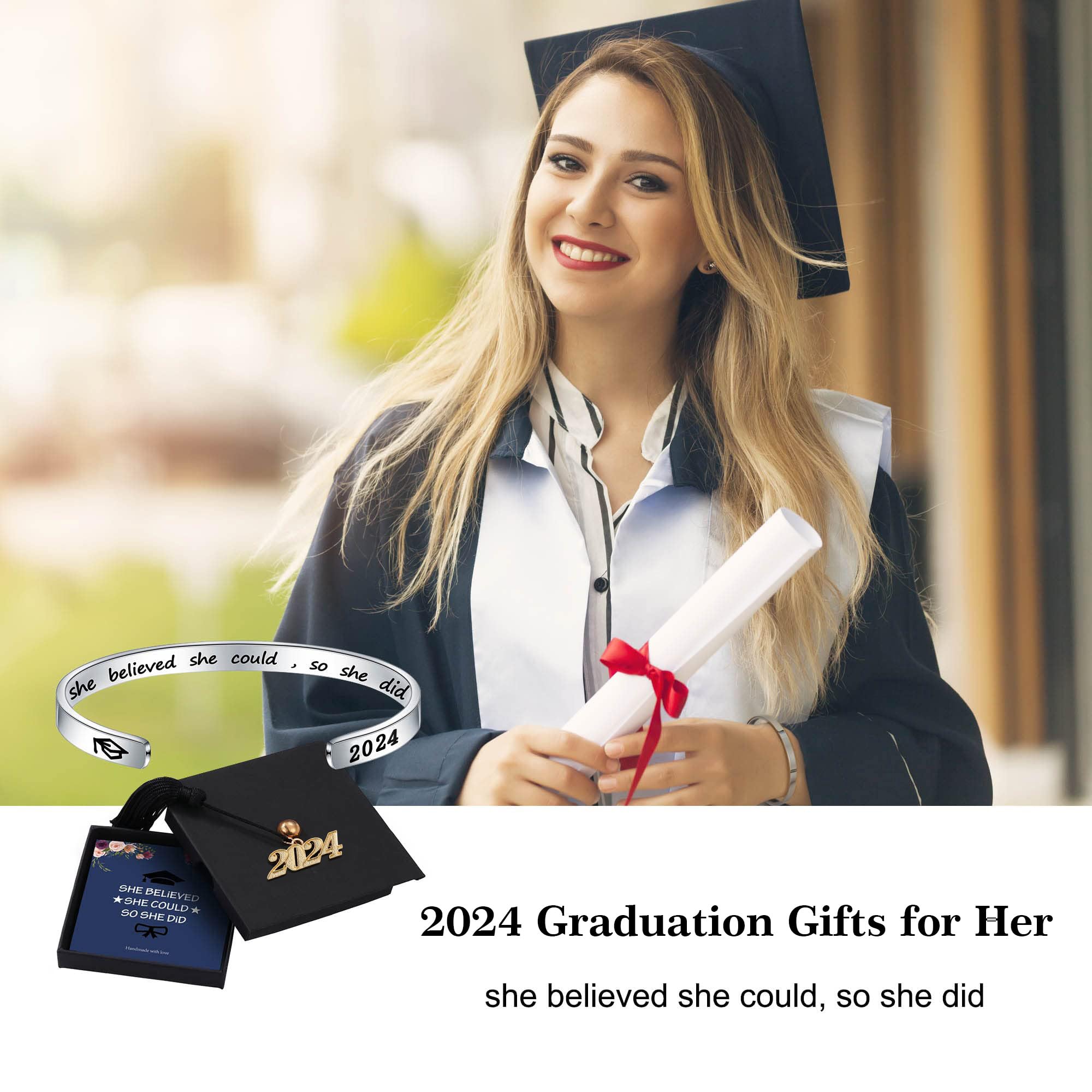 Graduation Gifts for Her 2024, Class Of 2024 Inspirational Graduation Bracelet Jewelry High School College Senior Graduation Gifts for Her Women best Friends Sister Daughter Girls Grad Present