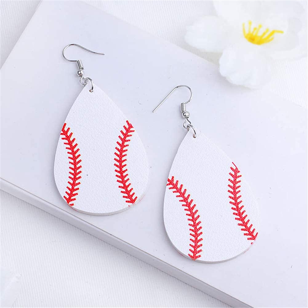 SUMMER LOVE Faux Leather Teardrop Earrings for Women Baseball Basketball Volleyball Leather Earrings Dangle Drop Earrings Jewelry Earrings