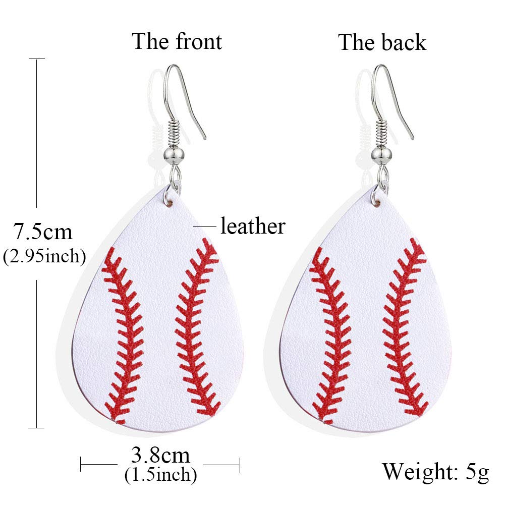 SUMMER LOVE Faux Leather Teardrop Earrings for Women Baseball Basketball Volleyball Leather Earrings Dangle Drop Earrings Jewelry Earrings