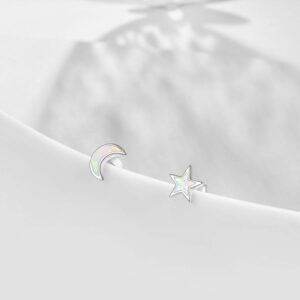 Cuoka Moon and Star Earrings 925 Sterling Silver Opal Star Moon Stud Earrings,Opal Celestial Star Earrings Jewelry for Women Daughter