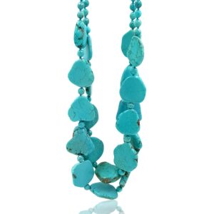 lii ji 26.5" 2 rows irregular shape blue simulated turquoise howlite statement long necklace