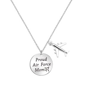 lqri airforce mom gift proud air force mom necklace airplane charm military deployment gift long distance relationship necklace for mother (silver)