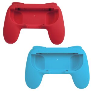 Beastron Comfort Grips Compatible with Nintendo Switch Joy Cons, Sweat-Resistant Handles, 4 Pack, Black, Red & Blue (MATTE FINISH)