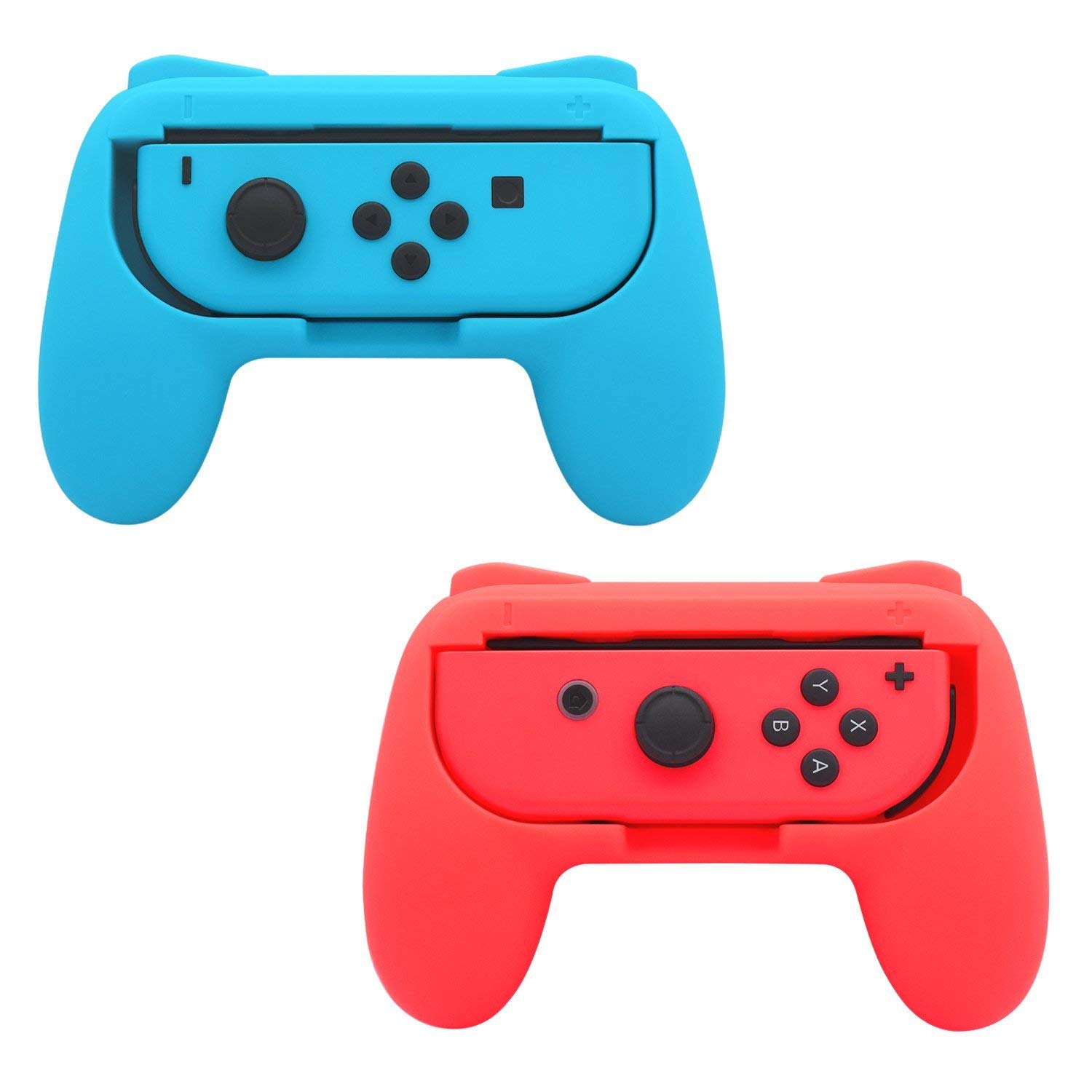 Beastron Comfort Grips Compatible with Nintendo Switch Joy Cons, Sweat-Resistant Handles, 4 Pack, Black, Red & Blue (MATTE FINISH)