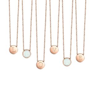 CIUNOFOR Rose Gold Plated Alphabet Opal Pendant Necklace Round Disc Initial Necklace Engraved Letter Necklace with Adjustable Chain Pendant Enhancers for Women and Girls Fashion Style Jewerly (L, 12)