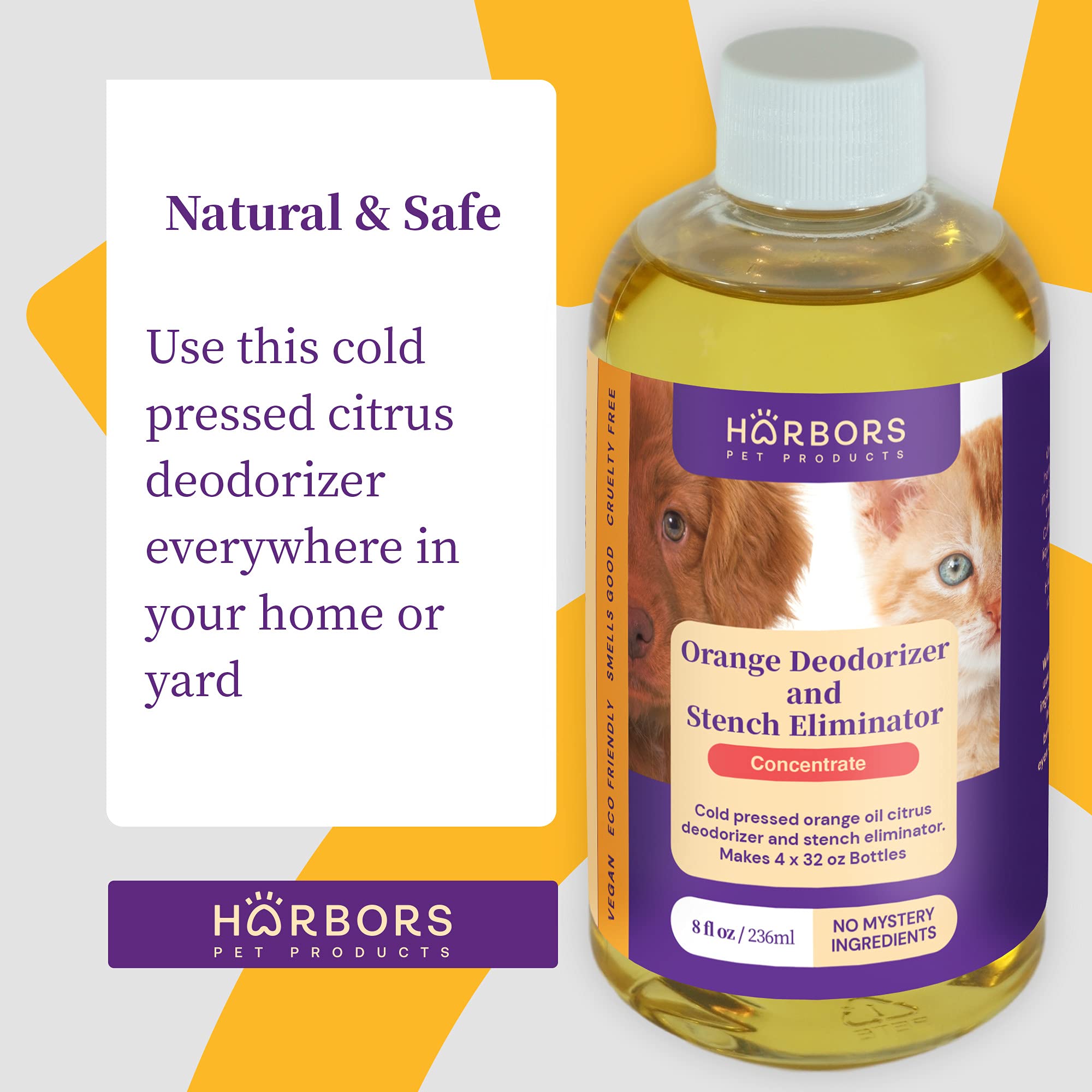 Harbor's Orange Deodorizer and Pet Stench Eliminator. Removes Dog & Cat Urine. Cleans Rugs, Furniture, and Mattresses with Pleasant Natural Aroma. Bottle of Concentrate Makes 1 Gal of Spray.