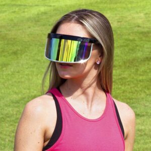 GloFX Visor Sunglasses - Rainbow Mirror Lens - Oversized Futuristic Shield Sunglasses - Perfect for EDM Raves, Music Festivals, Performance Art, Fashion