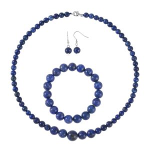 Shop LC Costume Jewelry Sets for Women Lapis Lazuli Choker Beaded Necklace Bead Bracelet Earrings Sets 925 Sterling Silver Fashion Jewelry for Women for Women Size 18" Birthday Gifts