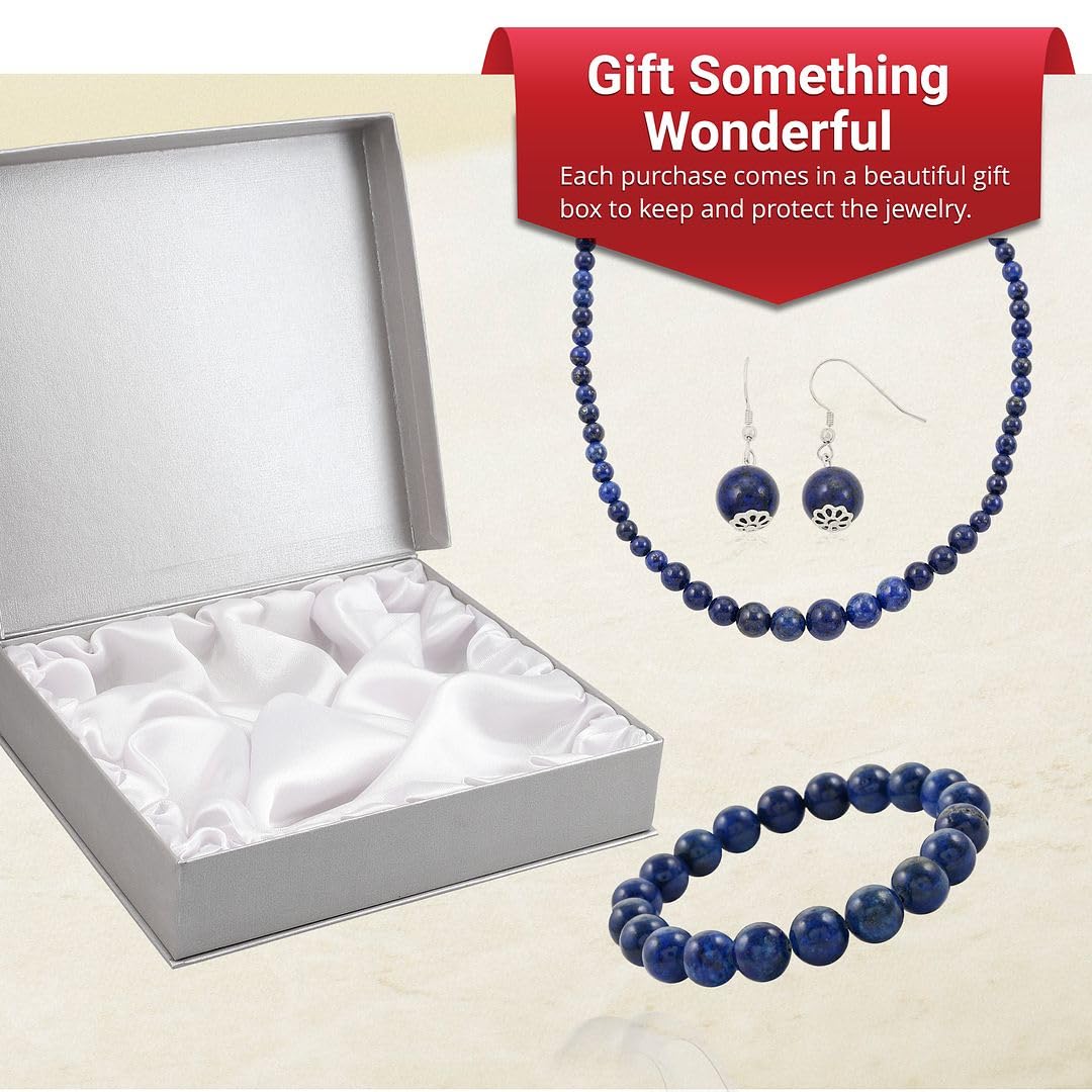 Shop LC Costume Jewelry Sets for Women Lapis Lazuli Choker Beaded Necklace Bead Bracelet Earrings Sets 925 Sterling Silver Fashion Jewelry for Women for Women Size 18" Birthday Gifts