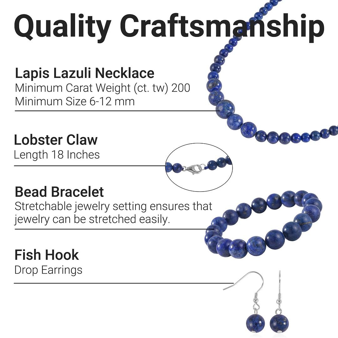 Shop LC Costume Jewelry Sets for Women Lapis Lazuli Choker Beaded Necklace Bead Bracelet Earrings Sets 925 Sterling Silver Fashion Jewelry for Women for Women Size 18" Birthday Gifts