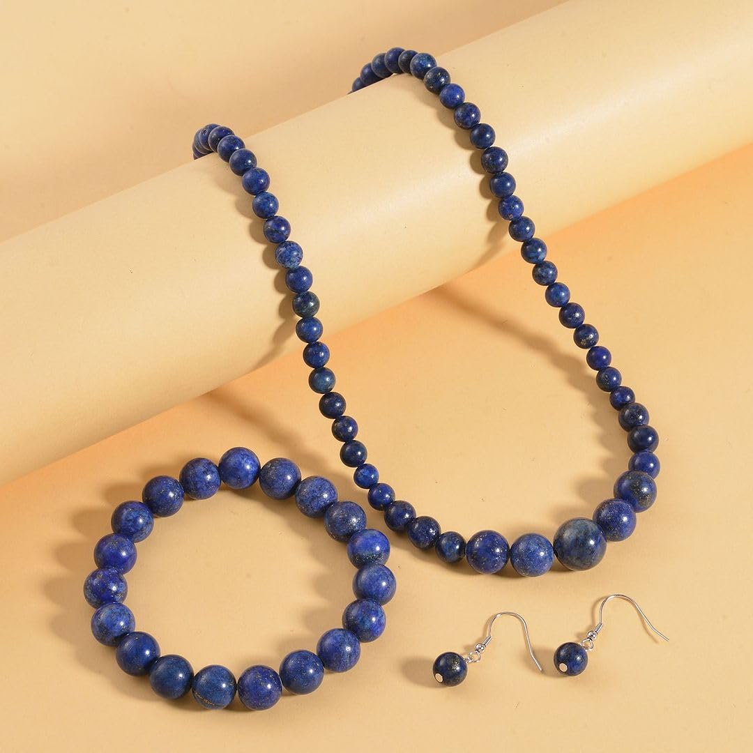 Shop LC Costume Jewelry Sets for Women Lapis Lazuli Choker Beaded Necklace Bead Bracelet Earrings Sets 925 Sterling Silver Fashion Jewelry for Women for Women Size 18" Birthday Gifts