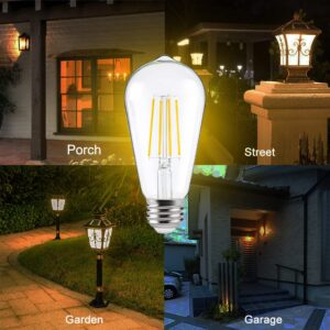 FAGUANGAO ST64 LED Dusk to Dawn Light Bulbs Outdoor,6W 60W Equivalent,2700K Warm White,650 Lumens E26 Edison Filament Photocell Sensor Bulb,Auto On/Off Vintage Bulbs for Porch,Patio,Garage,4 Pack