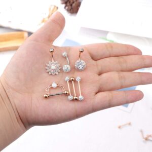 ORAZIO 11 PCS 14G Stainless Steel Nipplerings Nipple Tongue Belly Button Rings CZ Opal Barbell Body Piercing Jewelry