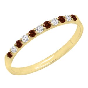 dazzlingrock collection alternate round garnet & white diamond stackable wedding ring band for women in 14k yellow gold size 6