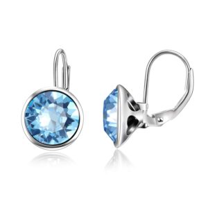 aoboco sterling silver blue bella earrings embellished with crystals from austria, hypoallergenic simulated aquamarine earrings for women, anniversary birthday jewelry gifts for girlfriend sister