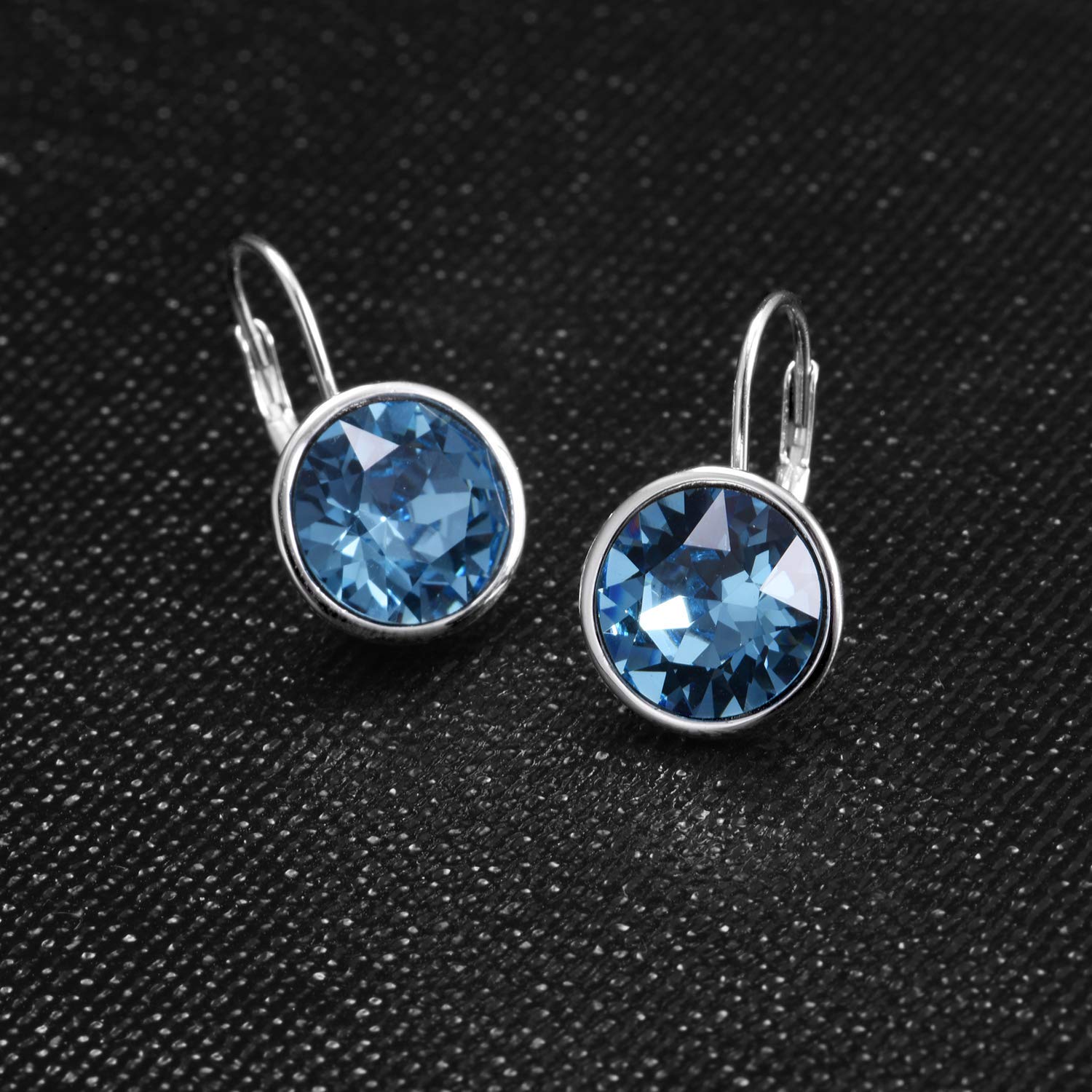 AOBOCO Sterling Silver Blue Bella Earrings Embellished with Crystals from Austria, Hypoallergenic Simulated Aquamarine Earrings for Women, Anniversary Birthday Jewelry Gifts for Girlfriend Sister