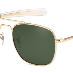 IOHLNG Mens Aviator Sunglasses 55mm Polarized Military Pilot Shades, Gold, Size Medium