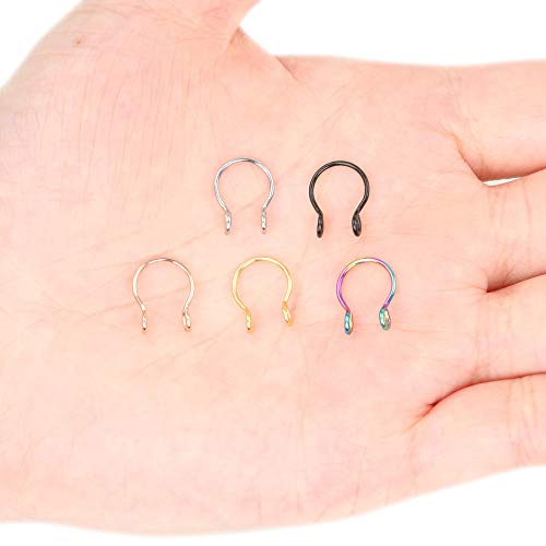 VELCARE 5 Pcs Nose Rings Hoop 20 Gauge Non Piercing Stainless Steel Clip-on Fake Faux Septum Clicker Nose Hoop Ring Piercings Jewelry for Women Men