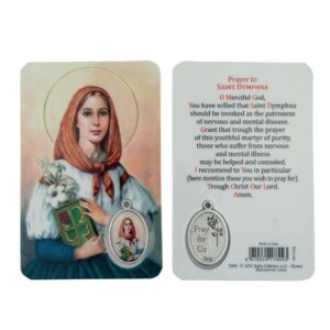 VILLAGE GIFT IMPORTERS Holy Figure Prayer Card with Medal | Saint Prayer and Medal | 8 Figures (St. Dymphna)