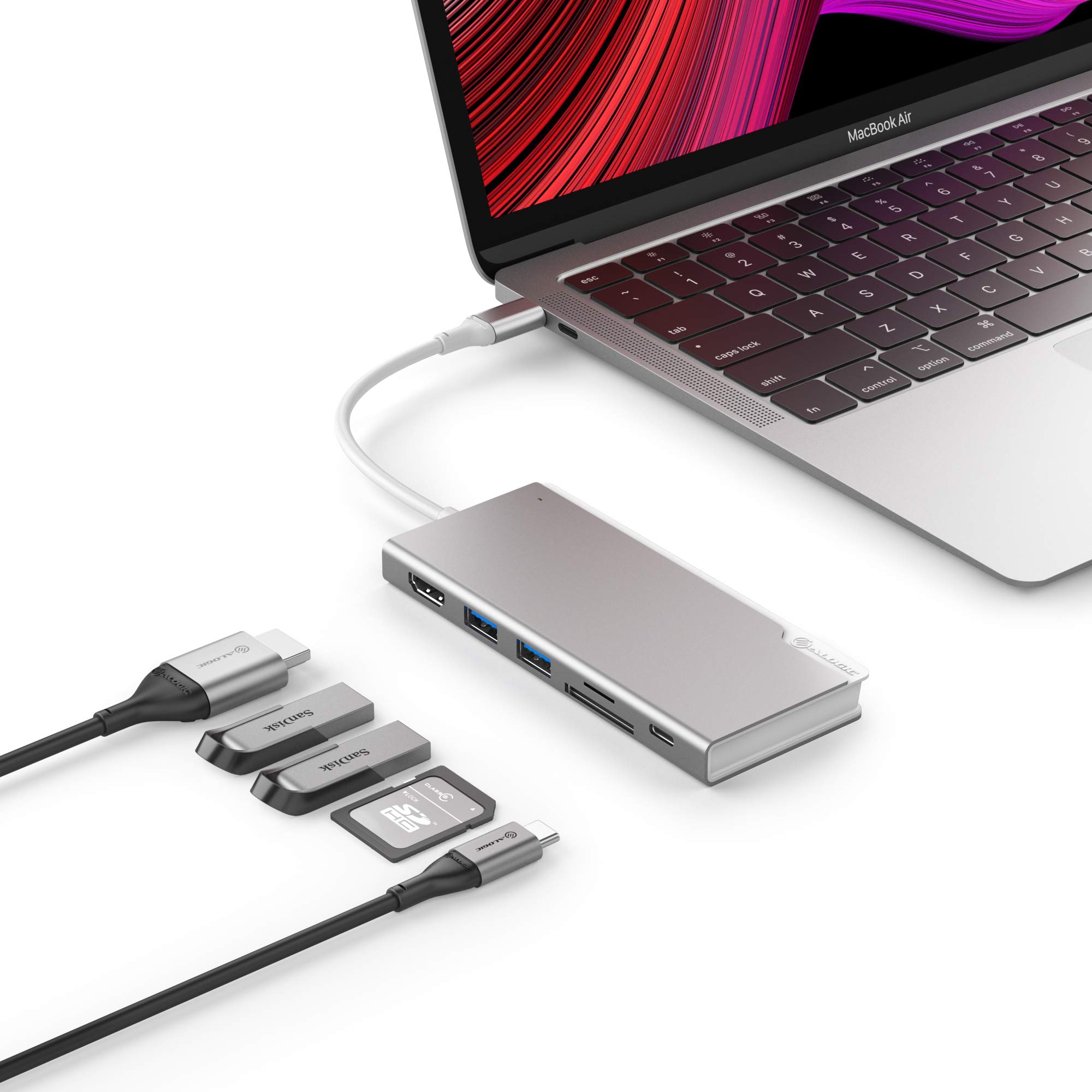 ALOGIC USB C Hub, 6-in-1 Hub,4K HDMI,2 USB 3.01 USB C with Data & 100W Laptop Charging,Micro/SD Card Reader,Dock Uni, for MacBook Pro/Air(Thunderbolt 3 Compatible),iPad Pro, XPS and More (Silver)