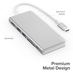 ALOGIC USB C Hub, 6-in-1 Hub,4K HDMI,2 USB 3.01 USB C with Data & 100W Laptop Charging,Micro/SD Card Reader,Dock Uni, for MacBook Pro/Air(Thunderbolt 3 Compatible),iPad Pro, XPS and More (Silver)